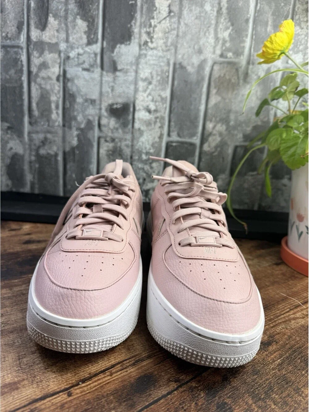 Nike Air Force 1 Pink/White Solid Low Top Lace-Up Men's Sneaker Rubber Outsole